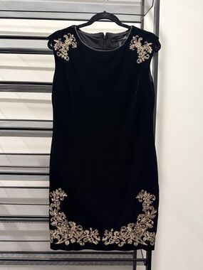WHBM Black Velvet Dress with Gorgeous Gold Beading